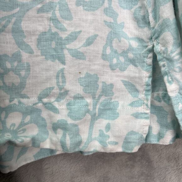 Charter Club Button-Up Linen Shirt Womens Sz 14‎ Floral Roll Tab Sleeve Coastal - Picture 9 of 14
